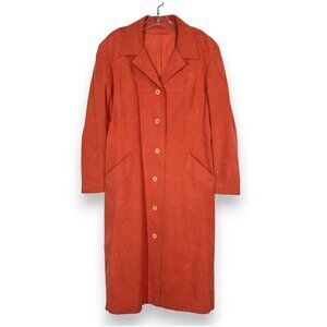 Vintage Suede Trench Coat Long Jacket Duster 70s Orange Pockets